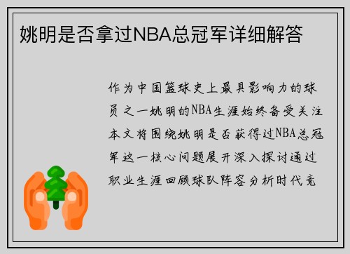 姚明是否拿过NBA总冠军详细解答